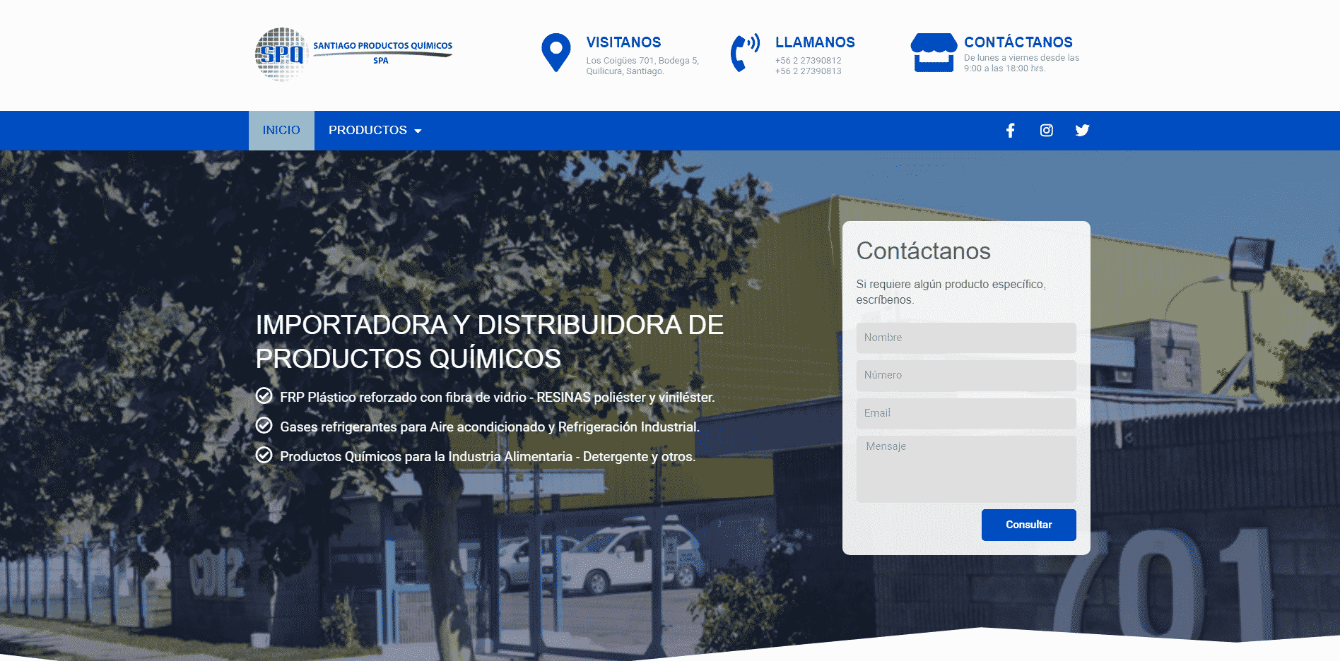 SPQ Chile 1 Sitio web de la distribuidora de productos químicos SPQ Chile