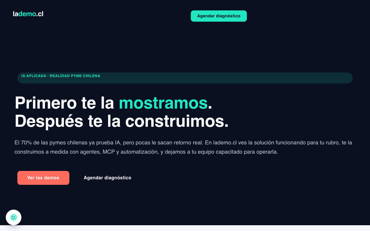 Portada de lademo.cl, software e inteligencia artificial para pymes