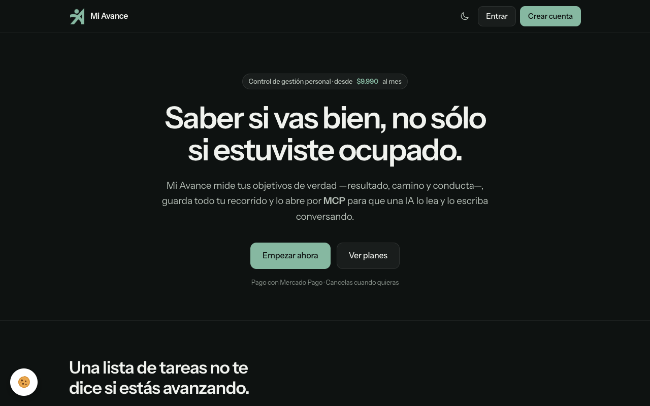 Proyecto Mi Avance 1 Portada de Mi Avance, sistema de gestión personal con indicadores